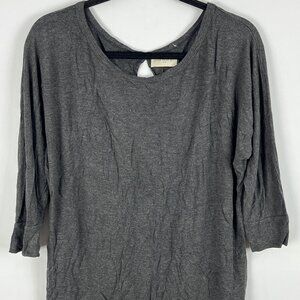 Enough About Me Top Blouse Size M Gray 3/4 Sleeve Round Neck Open Back